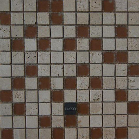 Mosaico Lusso Piedra Empavonado Café Poroso  - Palmeta 30 x 30 cm (Valor Palmeta)