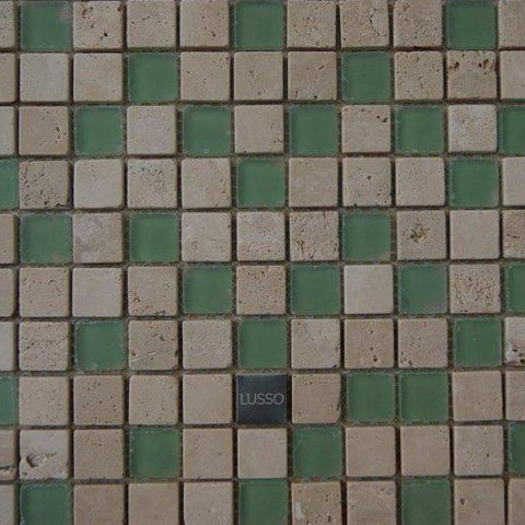 Mosaico Lusso Piedra Empavonado Verde Poroso  - Palmeta 30 x 30 cm (Valor Palmeta)